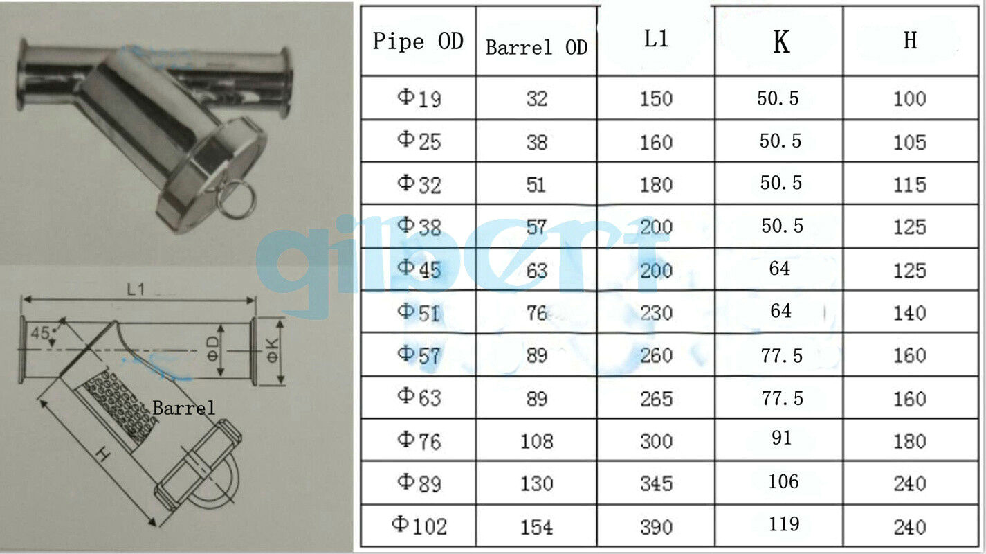 Y Strainer Drawing Symbol 19 102mm Pipe Od 1 5 4 Tri Clamp Sus304 Sanitary Y Strainer