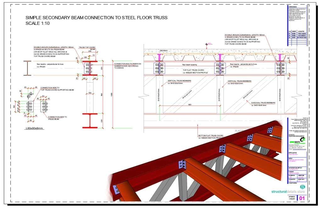 Z Purlin Drawing Simple Secondary Beam Connection to Steel Floor Truss Construction