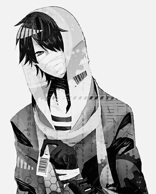 Anime Boy and Girl Drawing Anime Boy Hoodie Mask Scarf Bandages Cool Black Hair