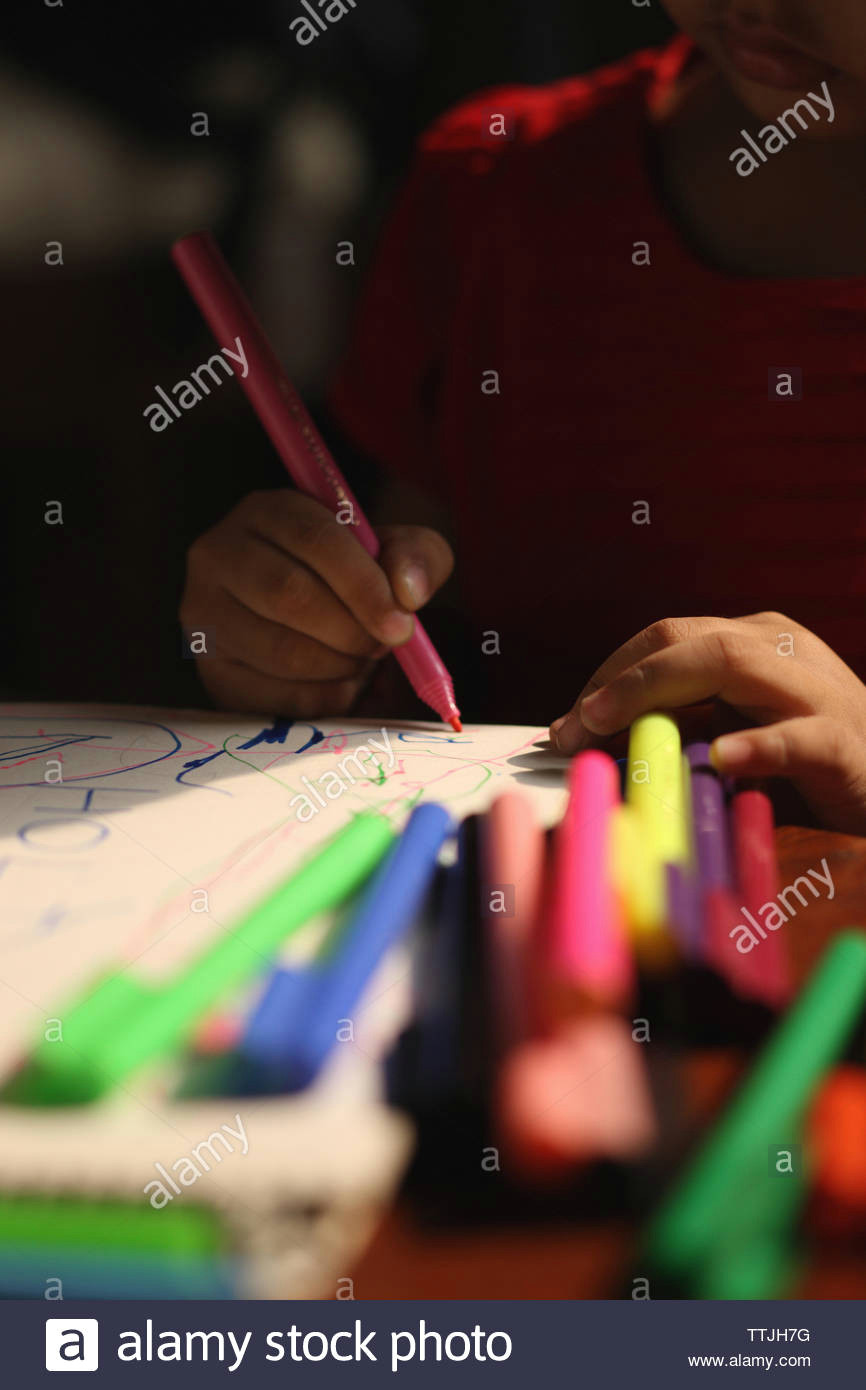 Art Girl Drawing Pencil Girl Drawing with Colored Pencil On A Drawing Board Stock