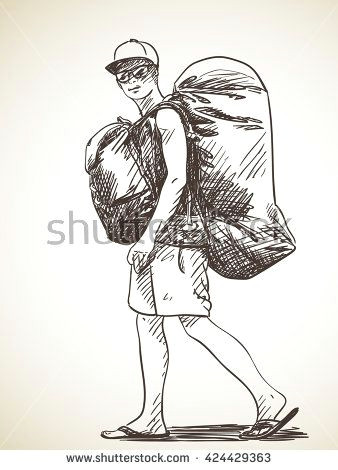 Backpack Drawing Easy Sketch Of Young Man Walking with Backpack Hand Drawn