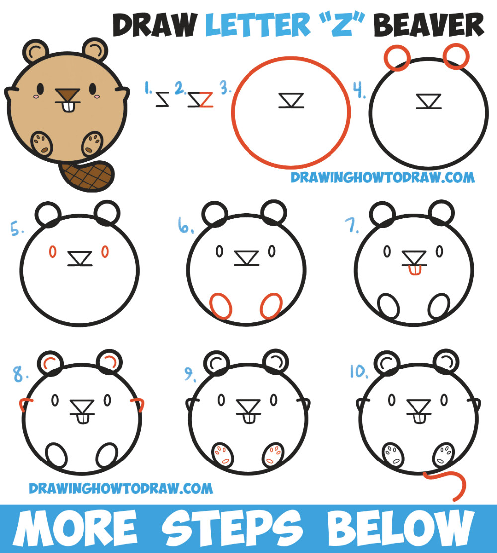 Beaver Drawing Easy Learn How to Draw A Cute Cartoon Beaver with Letters Easy