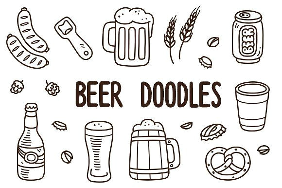 Beer Drawing Easy Vector Beer Doodles by Irina Mir On Creativemarket