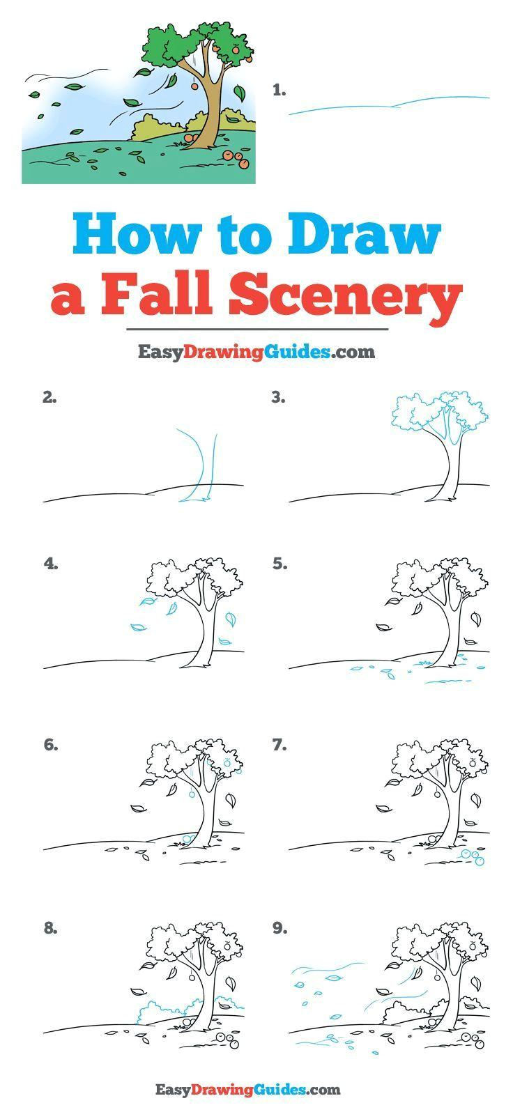 Beginner Easy Step by Step Drawing How to Draw Fall Scenery Really Easy Drawing Tutorial