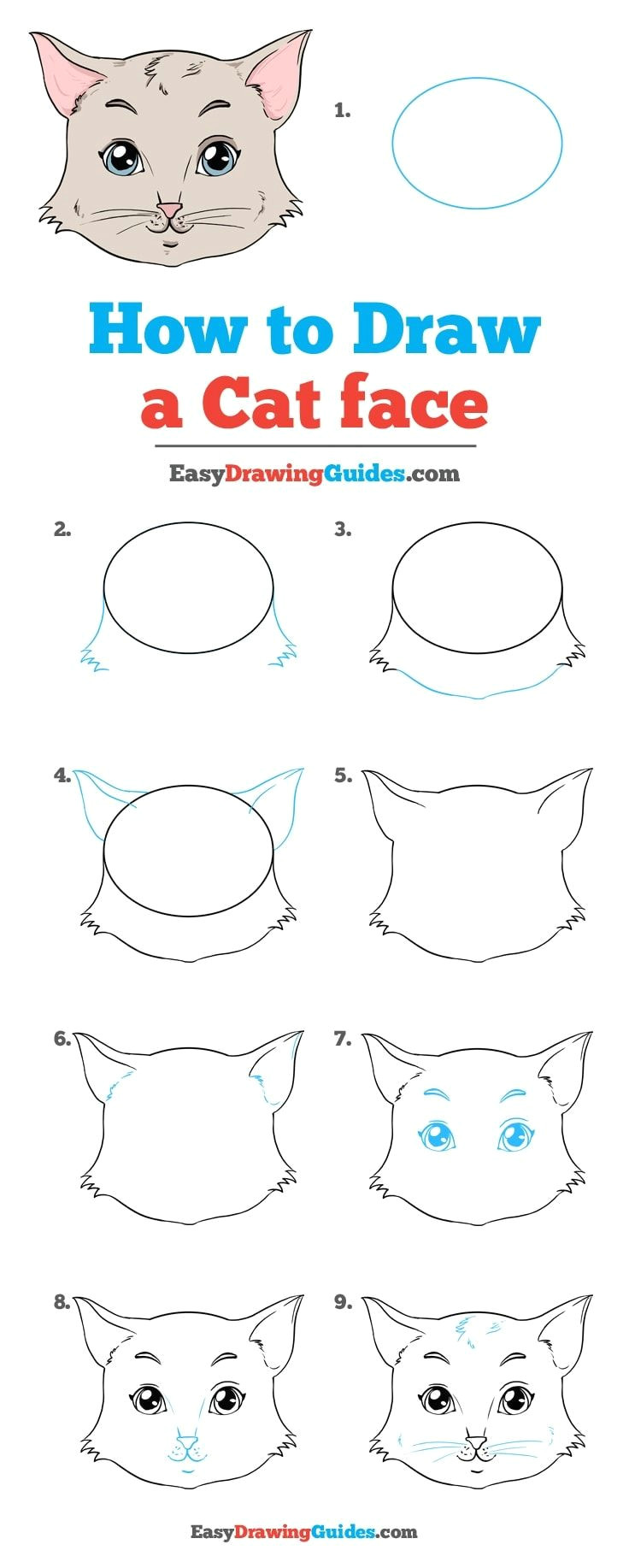 Beginner Step by Step Easy Drawings How to Draw A Cat Face Malen Gesichter Zeichnen