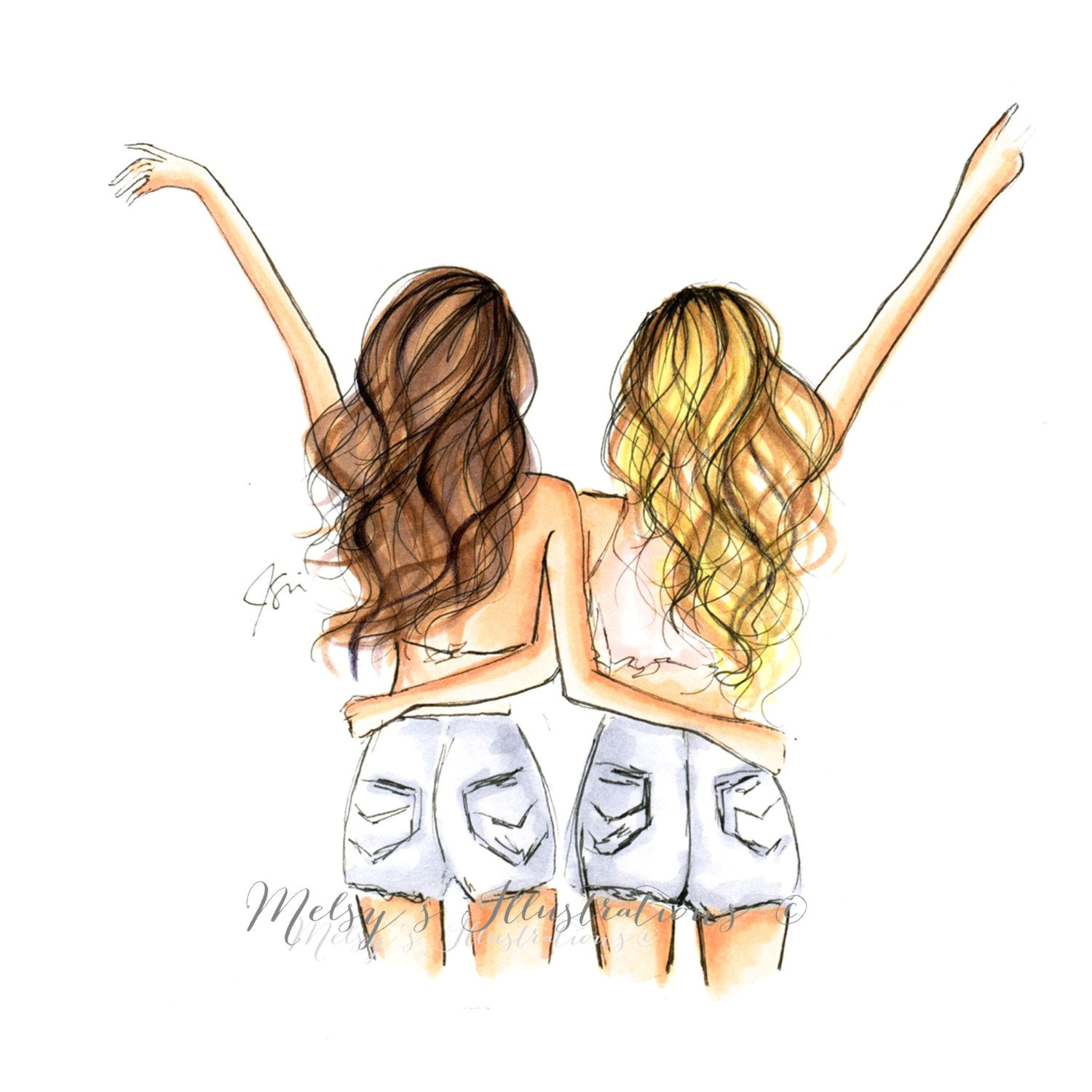 Bff Drawings Step by Step Easy Summer Ready by Melsys On Etsy Cute Best Friend Drawings