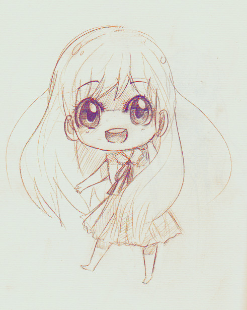 Big Girl Drawing A Anime Art A Chibi Big Eyes Smile Drawing