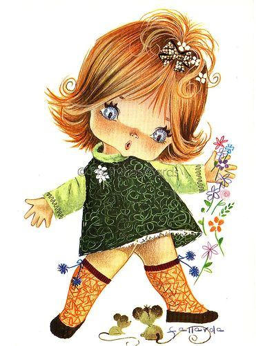 Big Girl Drawing Big Eyed Girl Vintage 70s Postcard by Gallarda isn T She