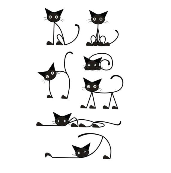 Black Cat Drawing Easy Cat Decal Set Vinyl Wall Decals Set Of 7 Crazy Cats by