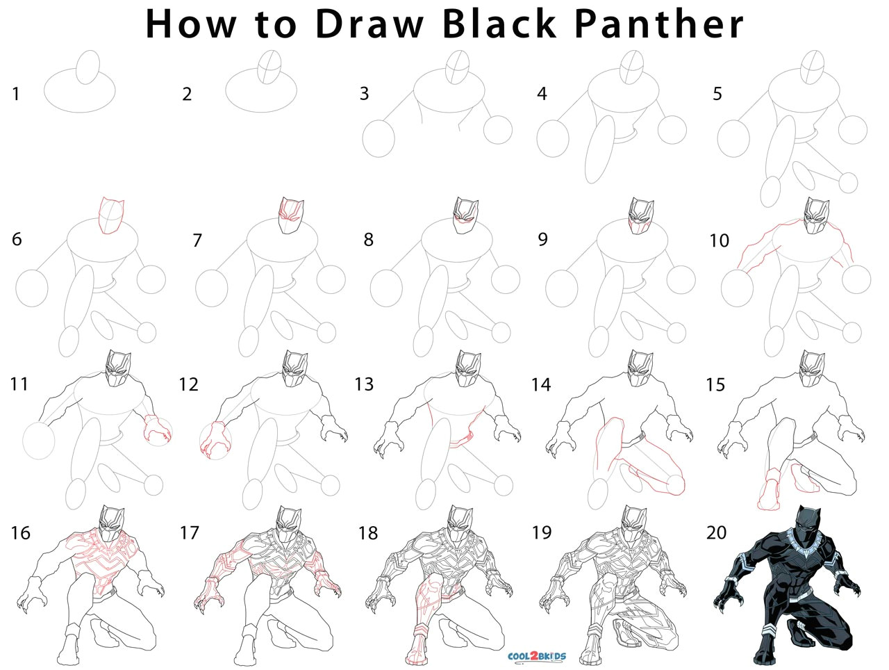 Black Panther Drawing Easy Step by Step Drawing Cool2bkids