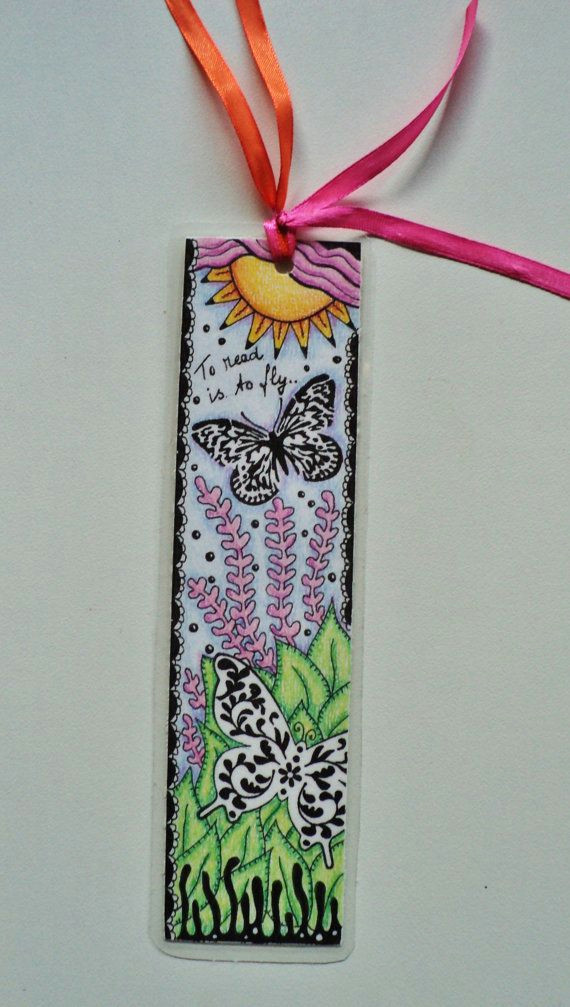 Bookmark Drawing Ideas Bookmark Zentangled Pen and Colored Pencil Ooak original