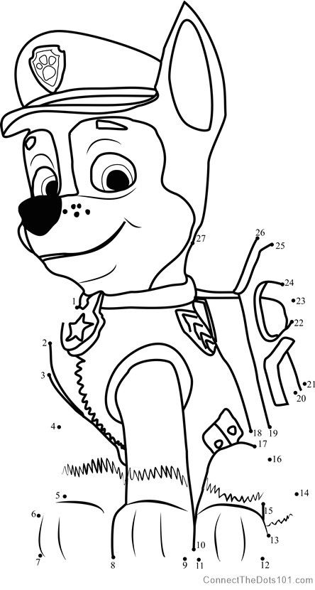 Chase Paw Patrol Easy Drawing Chase Dot to Dot Printable Worksheet Connect the Dots