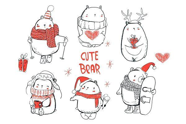 Christmas Drawing Ideas Cute Cute Winter Bears by Eve Farb On Creativemarket Winter