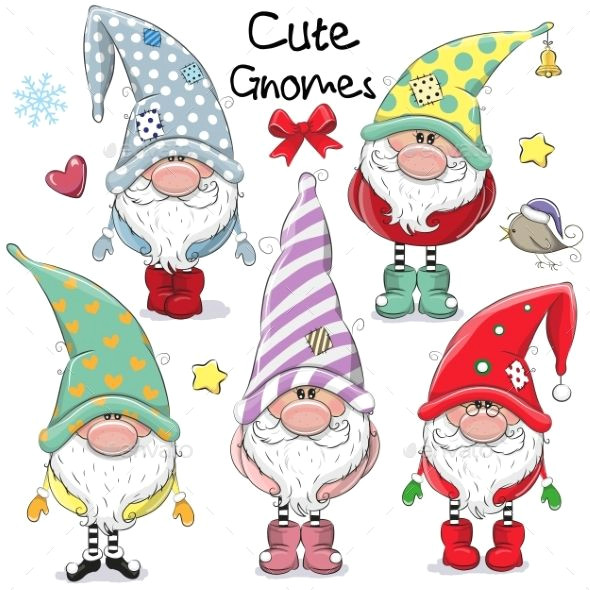 Christmas Drawing Ideas Cute Set Of Cute Cartoon Gnomes isolated On A White Background