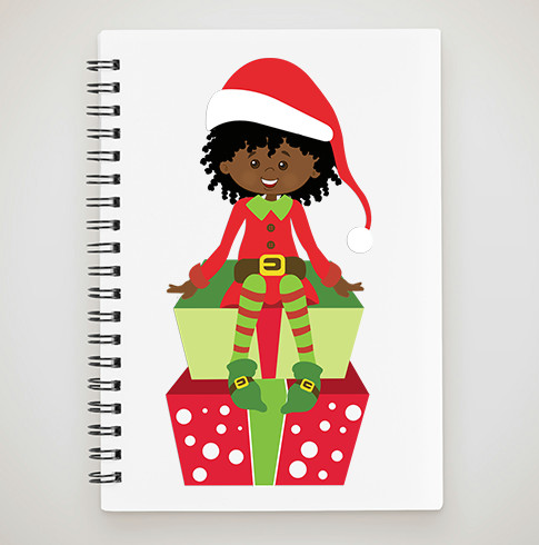 Christmas Girl Elf Drawing African American Girl Christmas Elf Spiral Notebook by