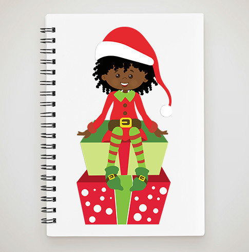 Christmas Girl Elf Drawing African American Girl Christmas Elf Spiral Notebook by