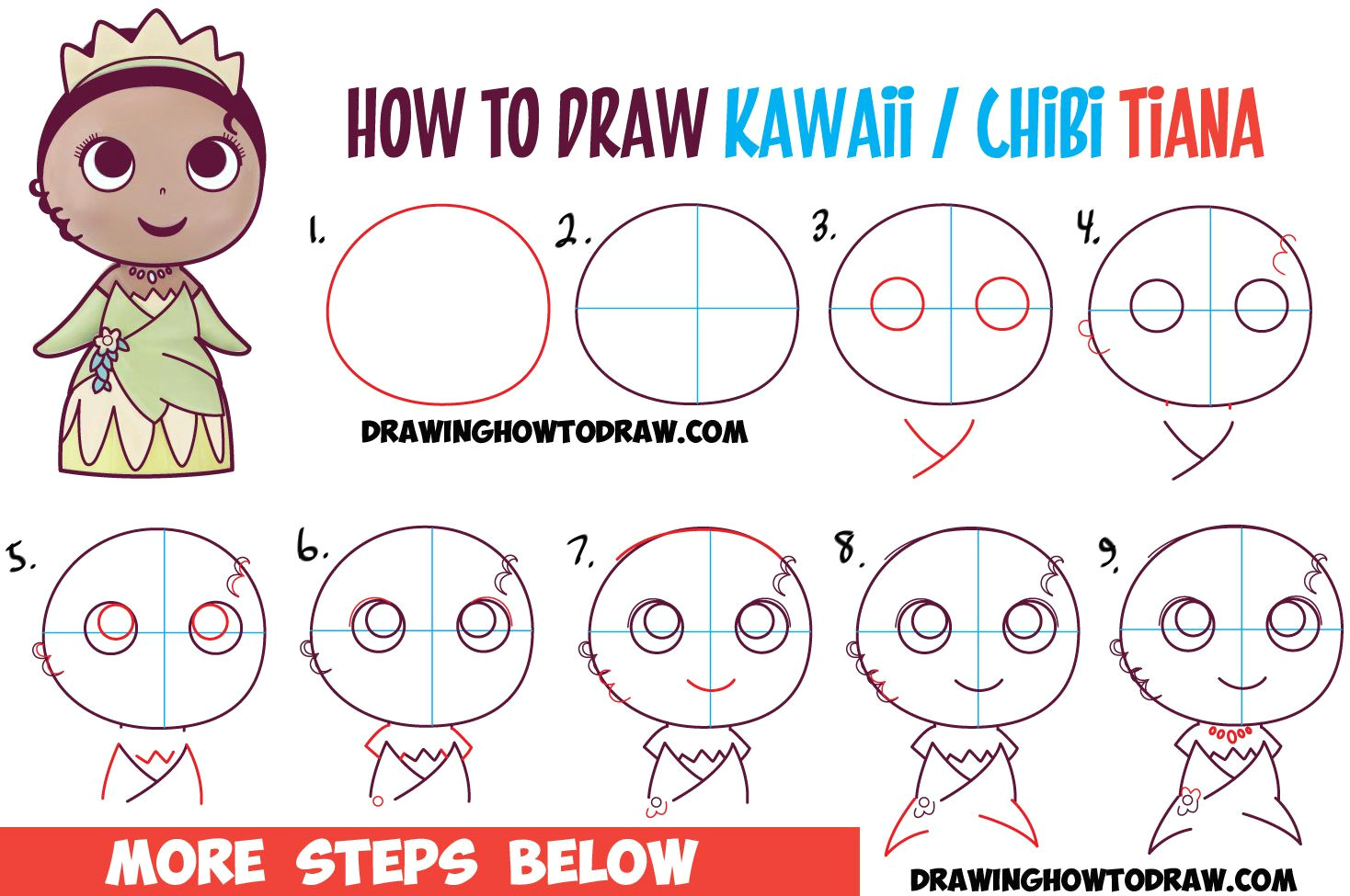 Cinderella Pictures Easy to Draw How to Draw Cute Baby Chibi Kawaii Tiana the Disney Princess