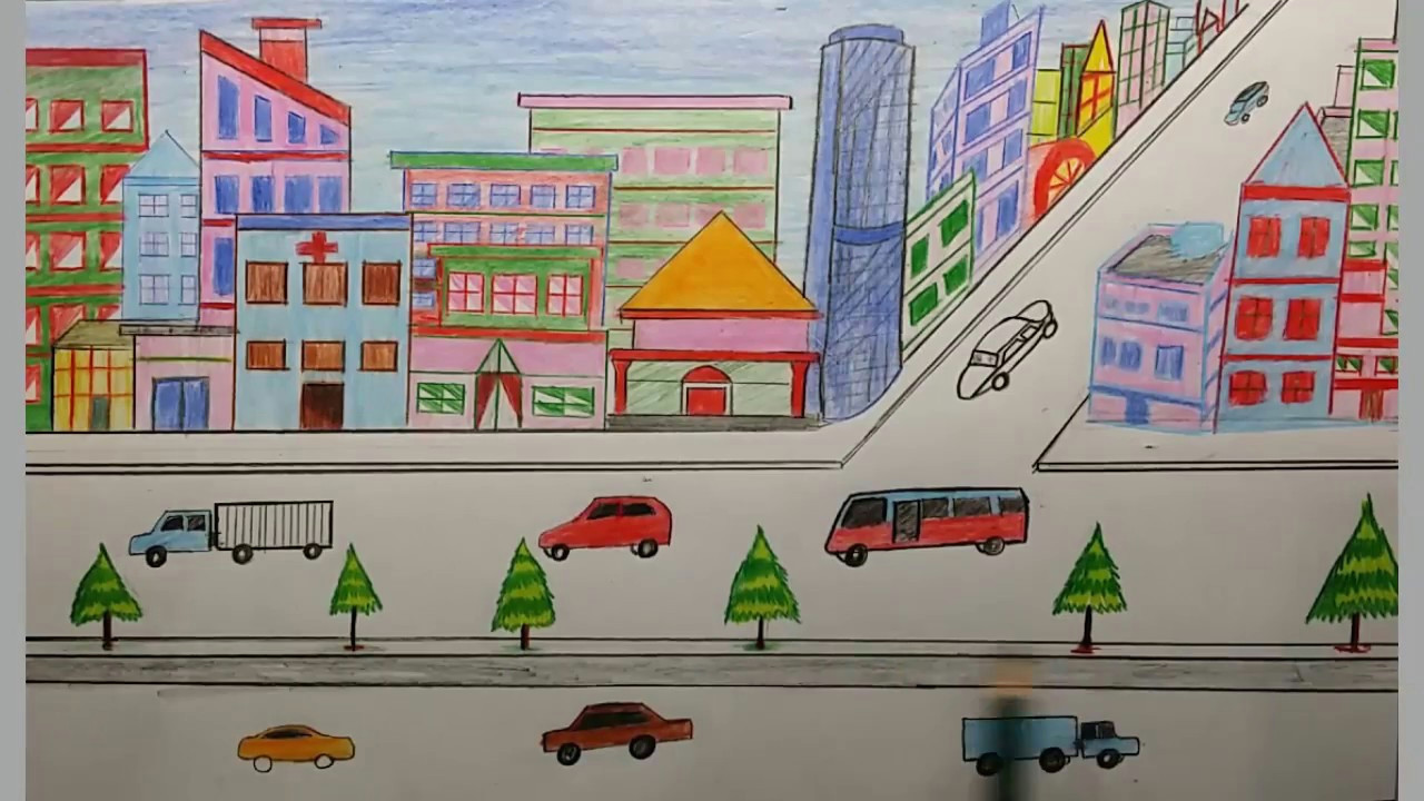 City Drawing Easy Step by Step Learn How to Draw City Scene with Coloring Techniques Step by Step