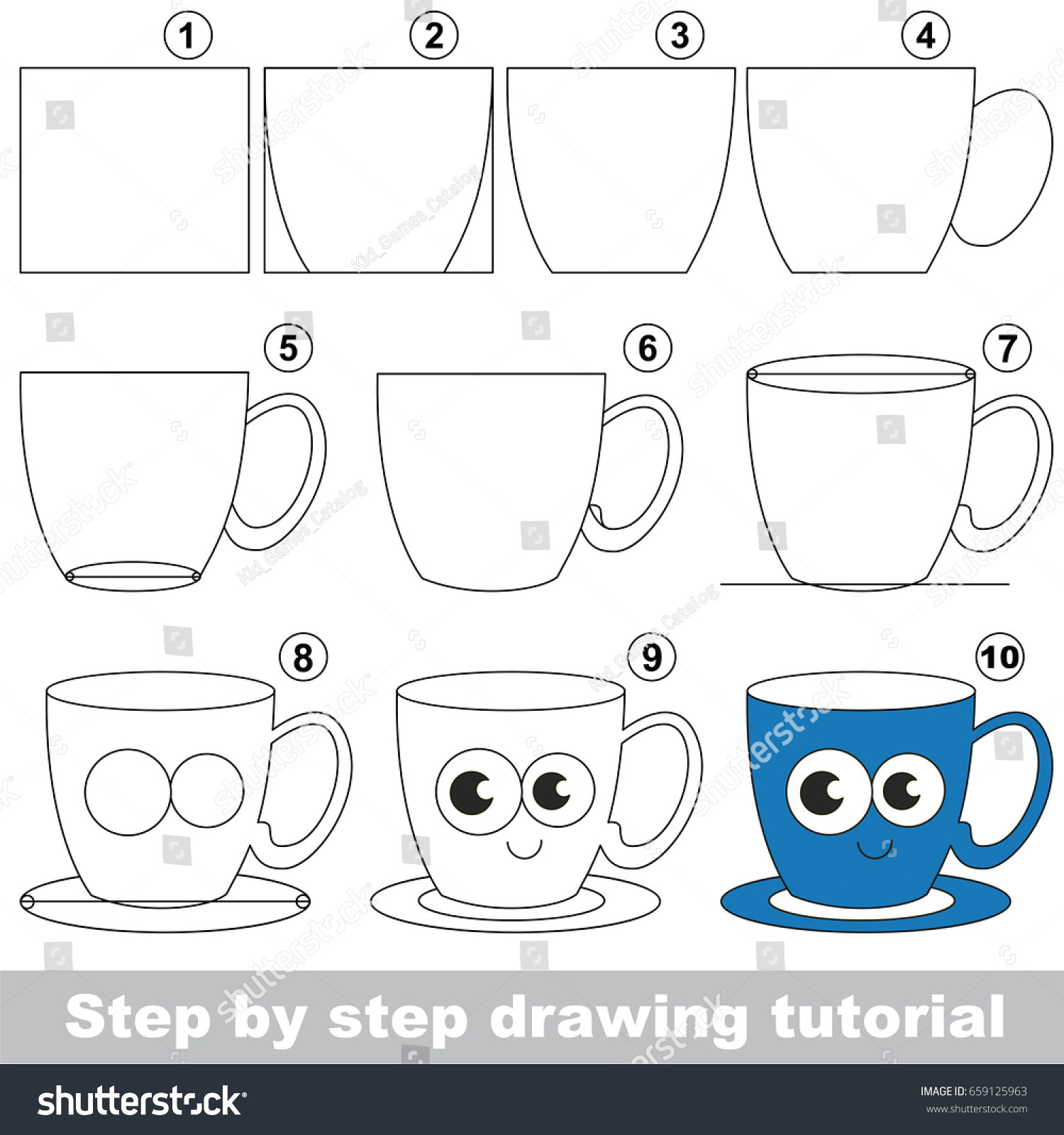 Coffee Mug Drawing Easy Kid Game Develop Drawing Skill Easy Stock Vector Royalty