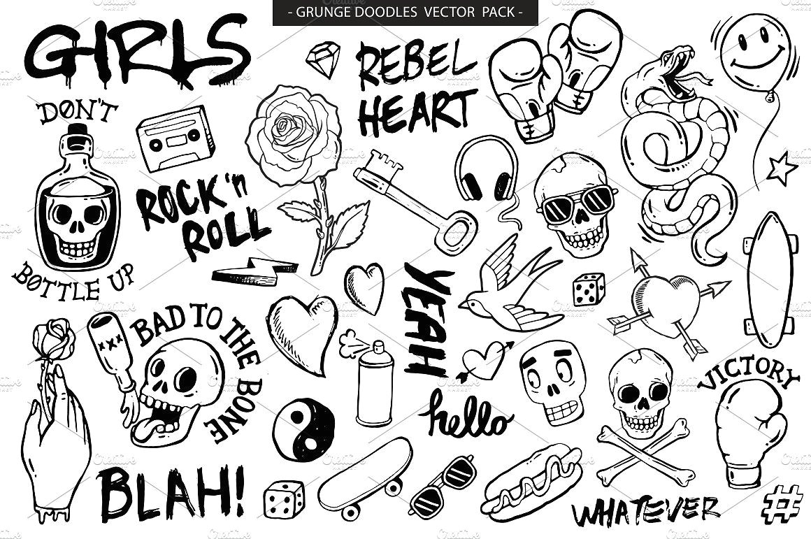 Cool Graffiti Drawings Easy Grunge Graffiti Doodles Vector Pack Jacket Wearing Fashion