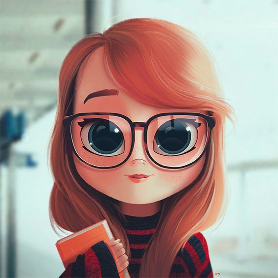 Cute Girl with Glasses Drawing Cartoon Portrait Digital Art Digital Drawing Digital