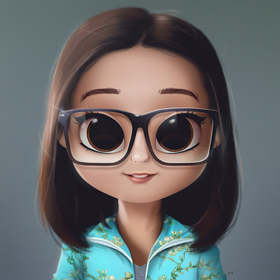 Cute Girl with Glasses Drawing Cartoon Portrait Digital Art Digital Drawing Digital