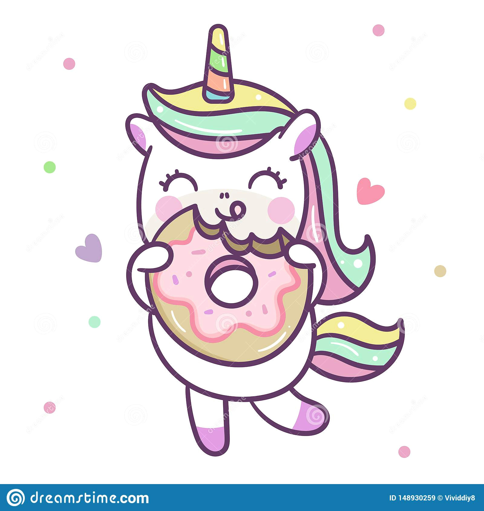 Cute Kawaii Drawings Animals Cute Unicorn Vector with Donut Nursery Decoration Stock