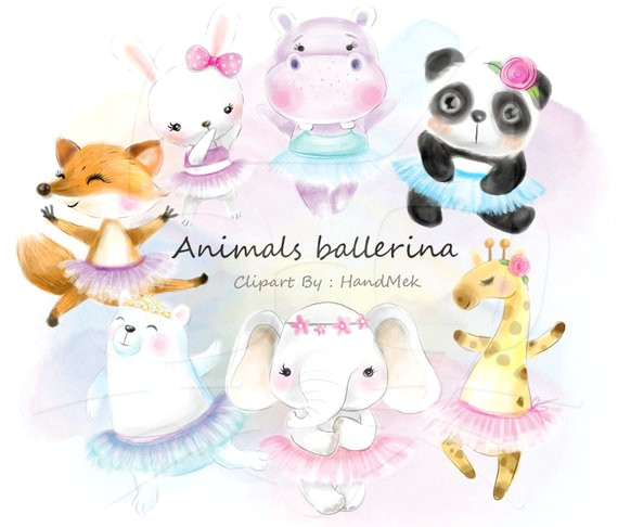Cute Stuffed Animal Drawings Cute Animals Ballerina Clipart Instant Download Png File