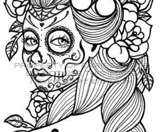 Dead Girl Drawing Digital Download Print Your Own Coloring Book Outline Page