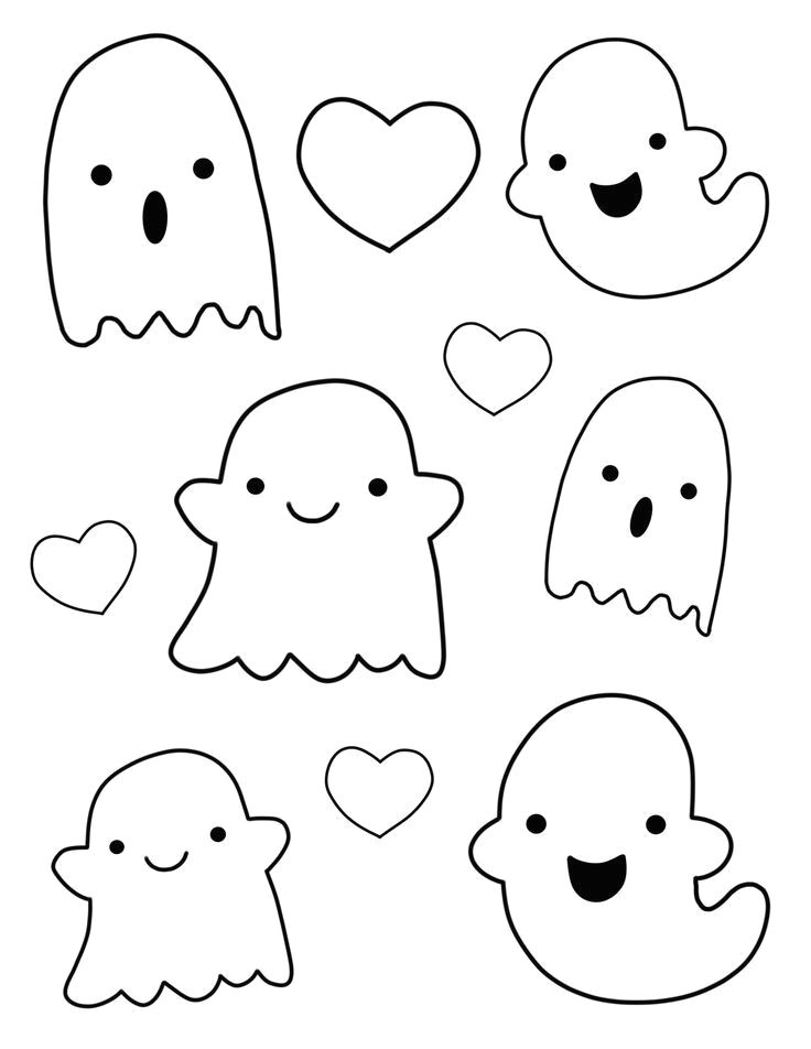 Draw A Ghost Easy Kawaii Ghost Outlines Halloween Drawings Halloween Doodle