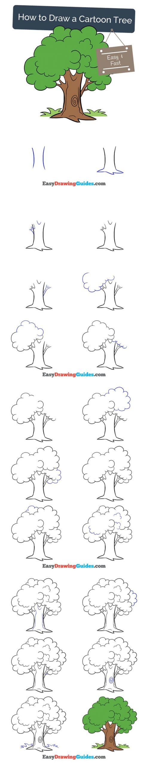 Draw A Tree Easy How to Draw A Cartoon Tree Easy Drawing Tutorials Ideas