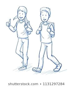 Drawing Girl Hands Happy School Boy and Girl Showing Thumb Up with Speech