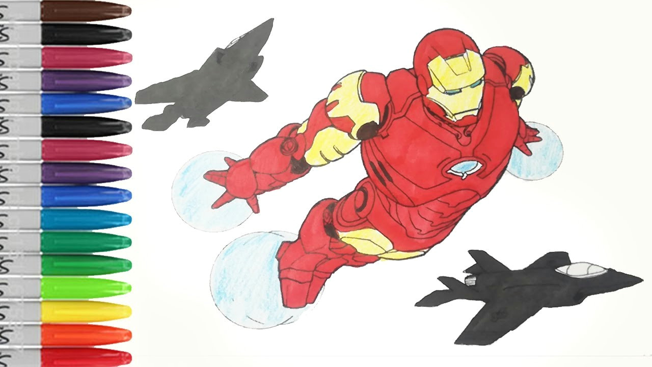 Drawing Iron Man Easy Ironman Flying with Army Planes Coloring Pages Sailany Coloring Kids