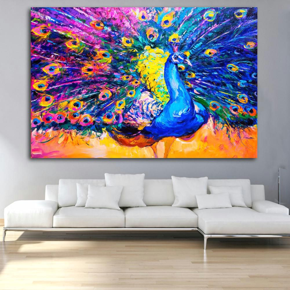 Drawing On Canvas Easy Colored Drawing Peacock Bedroom Wall Art Decor Unframed