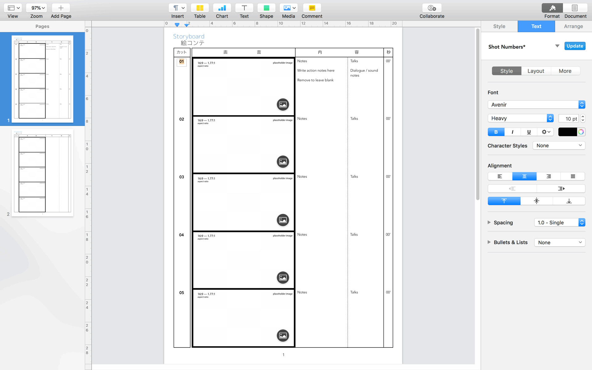 Drawing Templates Anime Apple Pages Japanese Anime Storyboard Template for 16 9