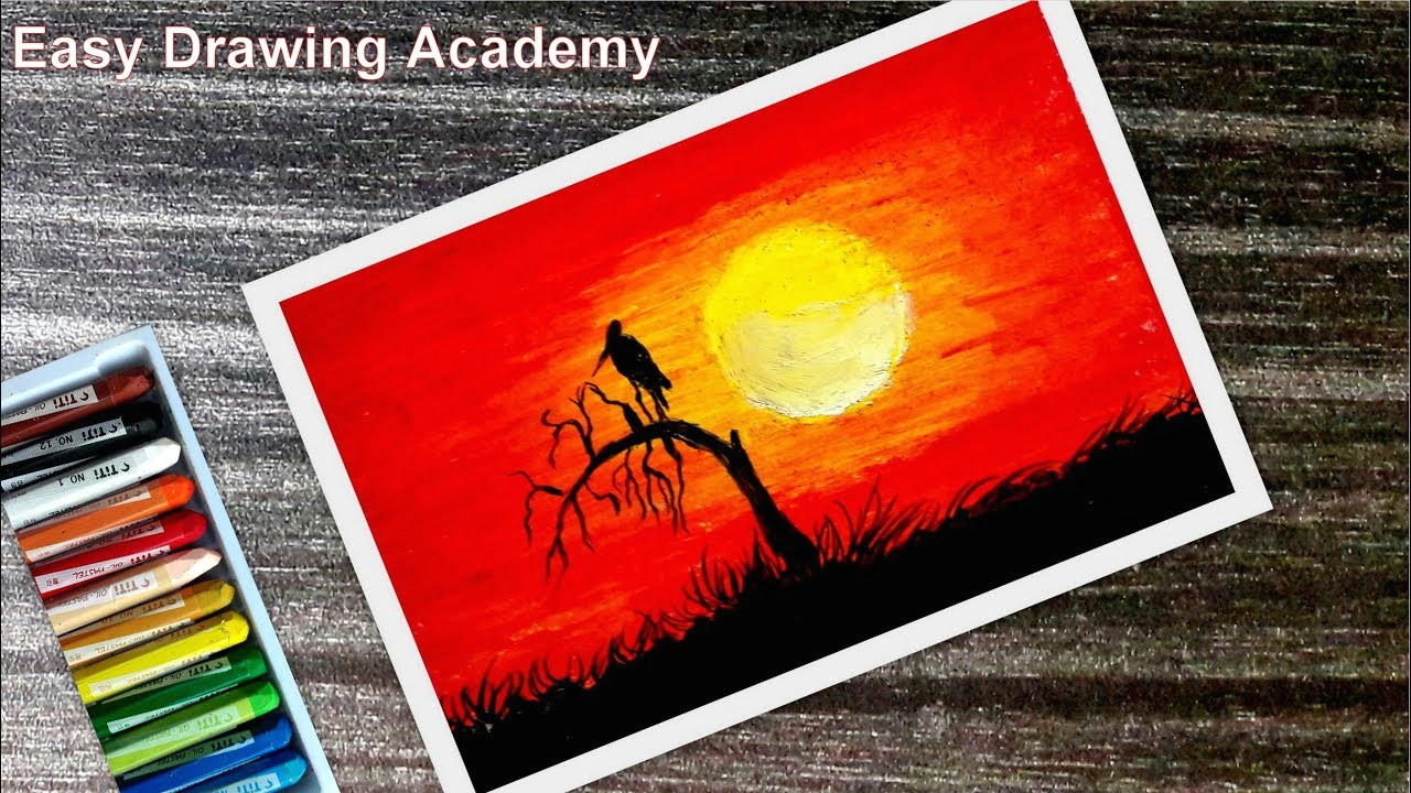 Drawing with Oil Pastels Easy for Beginners How to Draw Bird In A Sunset by Oil Pastel Step by Step