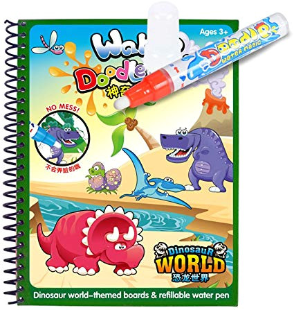 Dry Erase Draw Figures that Become Animated Fairydreamy Waterpainting Coloring Book Unisex Kids Magic Reusable Water Drawing Book with Water Pen Graffiti Painting for toddlers Dinosaur World