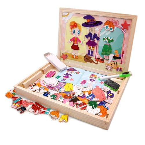 Dry Erase Draw Figures that Become Animated Girl Dressup Multifunctional Wooden Drawing Easel Double