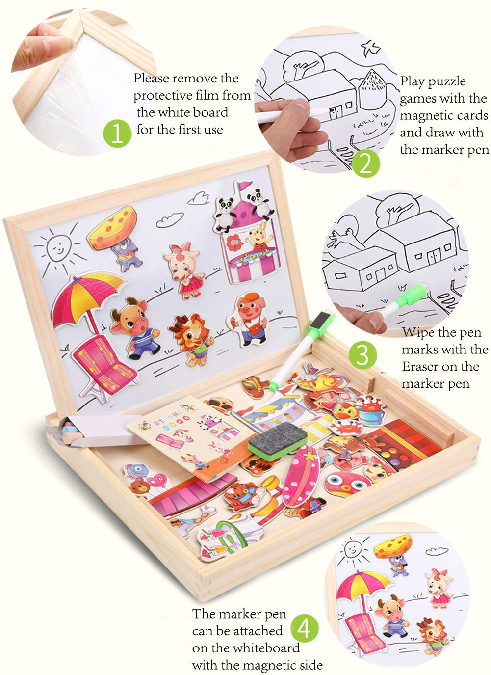 Dry Erase Draw Figures that Become Animated Girl Dressup Multifunctional Wooden Drawing Easel Double