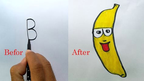 Easy Banana Drawing How to Draw Cartoon Banana with How to Turn A Letter B
