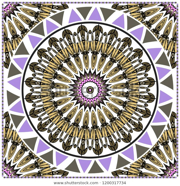 Easy Bandana Print Drawing Template Print sofa Square Pillow Floral Stock Vector