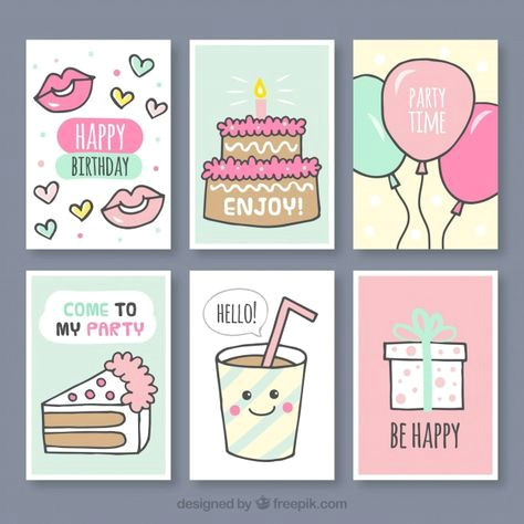 Easy Birthday Card Drawings Set Of Hand Drawn Birthday Cards Free Vector Birthday Card