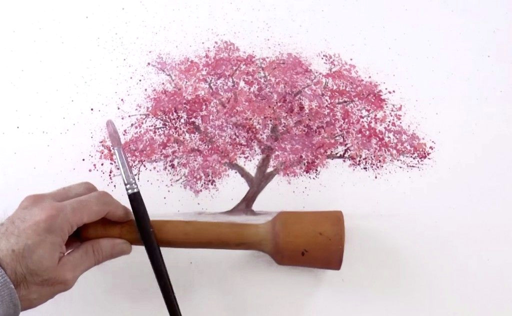 Easy Cherry Blossom Drawing Watercolor Technique to Splatter Cherry Blossom Trees