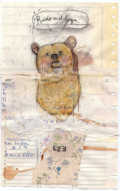 Easy Collage Drawing Ideas Paper Paint Bear Art Journal Page by Die Die Art