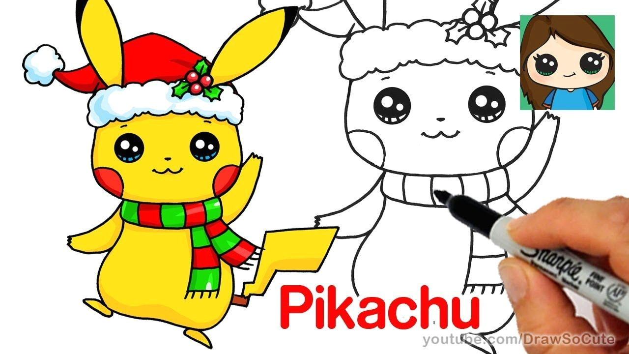 Easy Cute Christmas Drawings How to Draw Christmas Pikachu Easy Pokemon Youtube