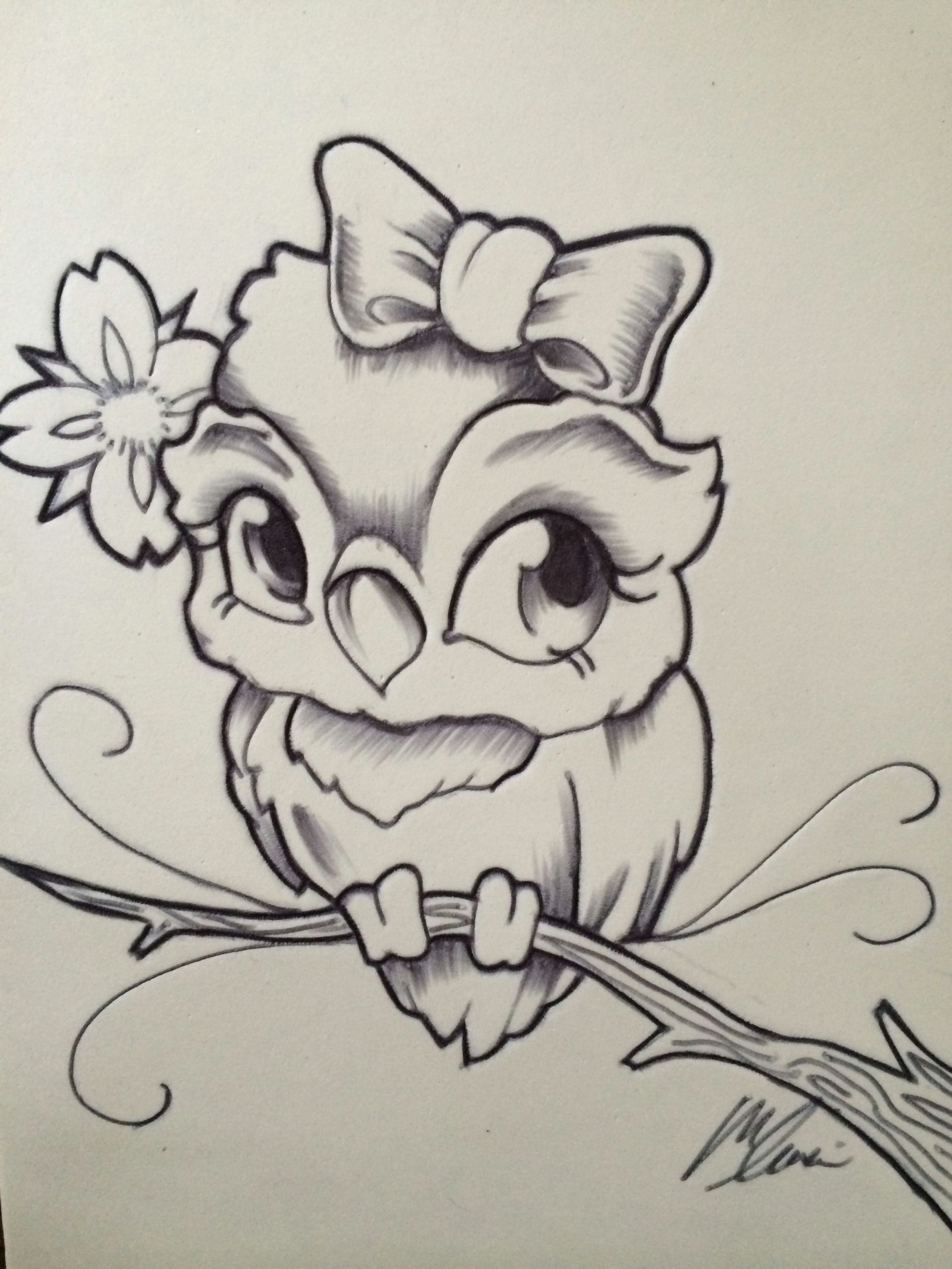 Easy Cute Owl Drawing New School Owl by Mike Leuci Cute Owl Drawing Tattoo