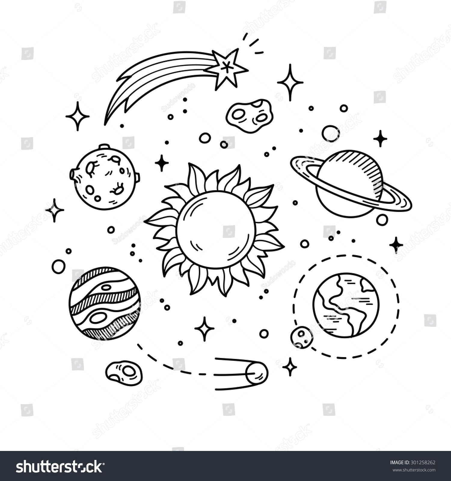 Easy Drawing Of the solar System Hand Drawn solar System with Sun Planets asteroids and