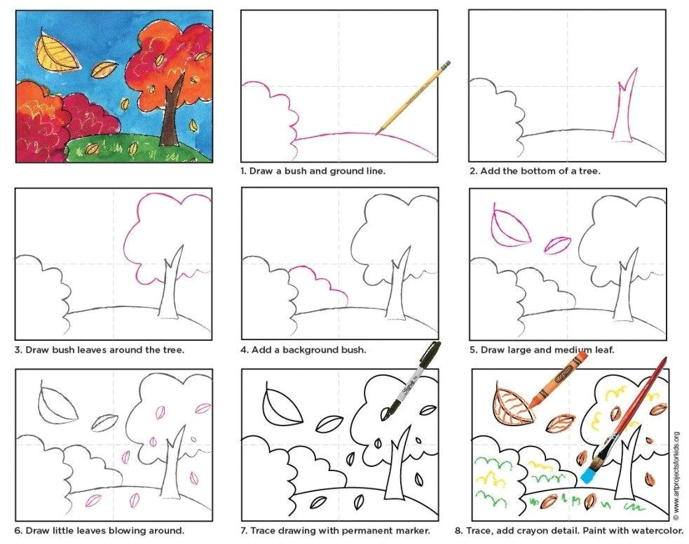 Easy Fall Pictures to Draw Paint A Fall Landscape Landscape Drawing for Kids
