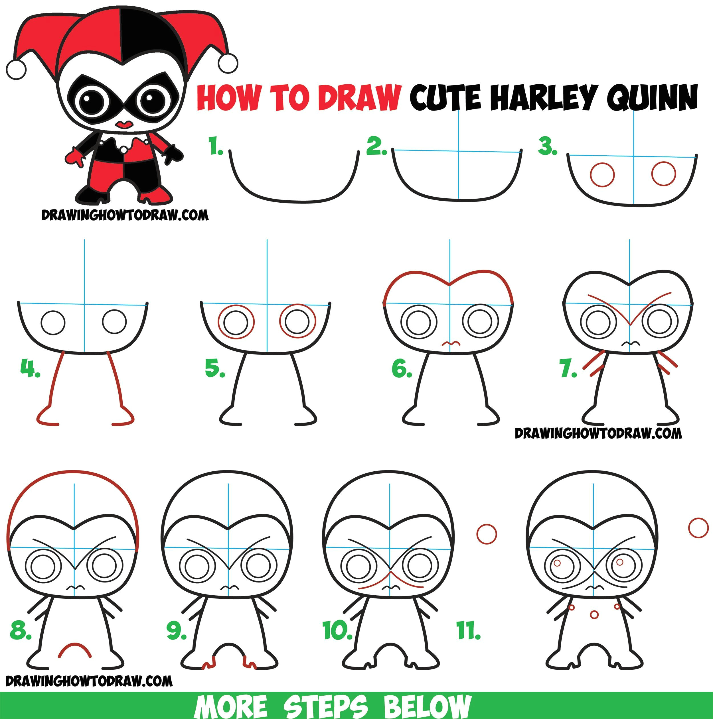 Easy Harley Quinn Drawing How to Draw Cute Chibi Harley Quinn From Dc Comics In Easy