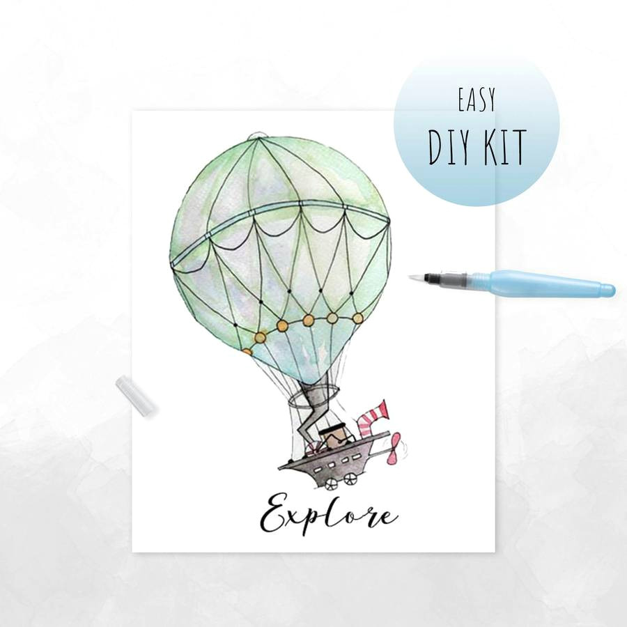 Easy Hot Air Balloon Drawing Diy Watercolor Kit Hot Air Balloon